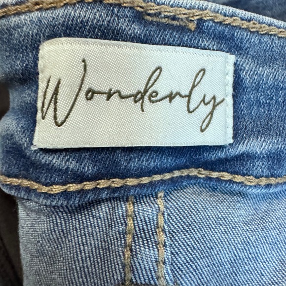 Wonderly High Rise Flare Jeans Womens 16 Blue Med Wash Side Slit Stretch Denim - Picture 6 of 14
